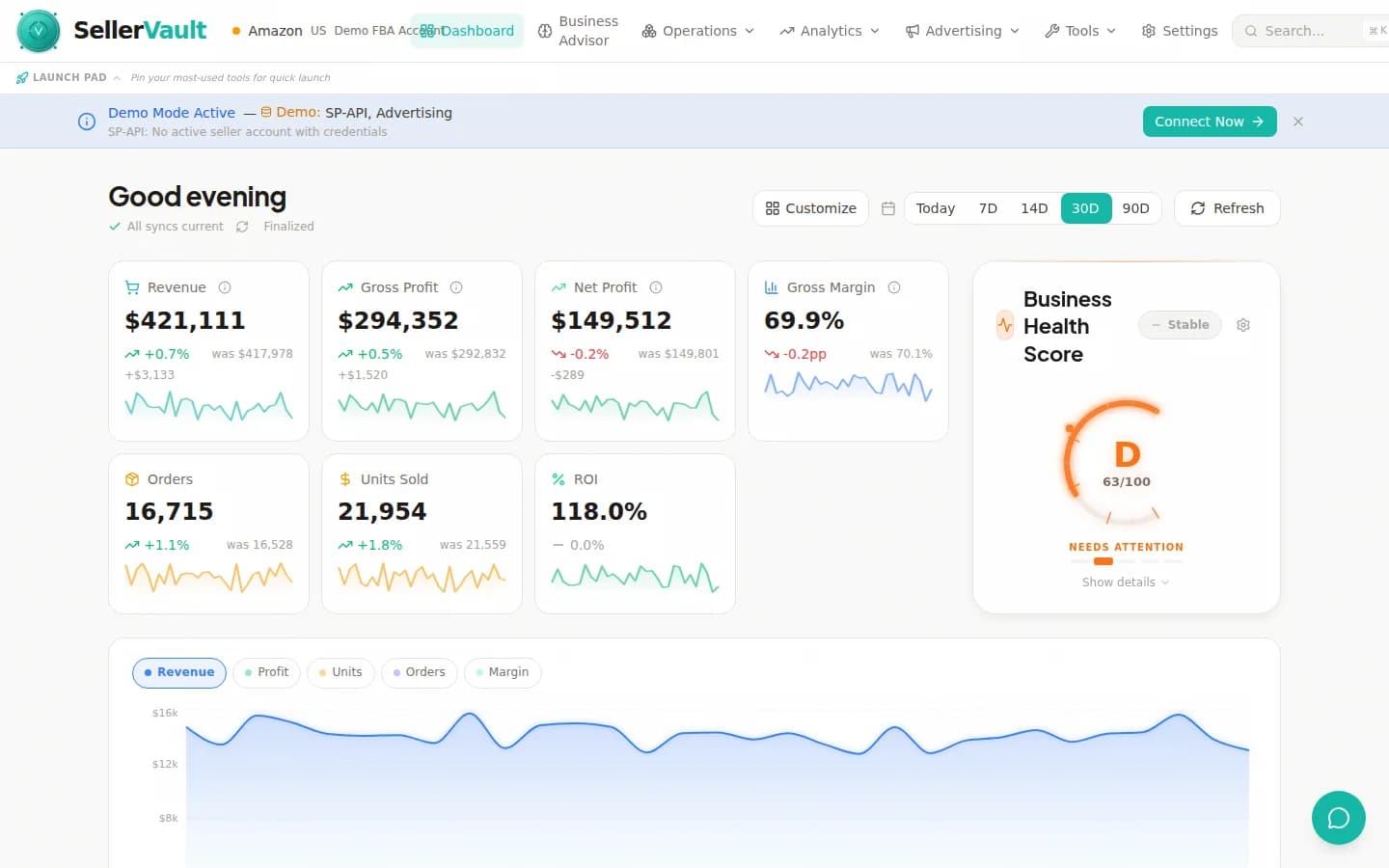 SellerVault dashboard showing recovered revenue and business metrics